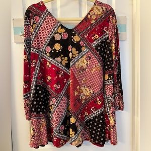 Westport Boho Patchwork Print Flounce Tunic Top Sz 2X